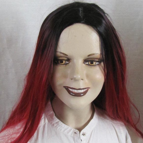 Ladies Synthetic Black & Bright Red Highlights Long Layered Wave Wig 27" - Picture 1 of 6
